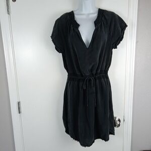 Bella Dahl Dress‎ Womens Small Black Tencel Short Sleeve Smocked Waist Boho Mini
